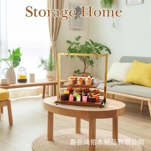 木质甜派架家品用餐桌蛋糕托盘水果支架双层奶HY 829对酪盘实木展