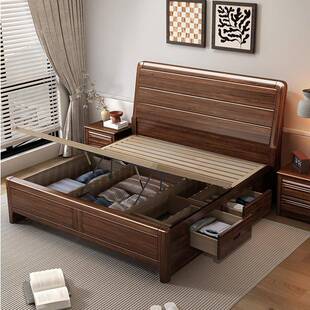 实木KPI床用米5床加床垫2家025新的款主卧1米18床双人床带储物箱