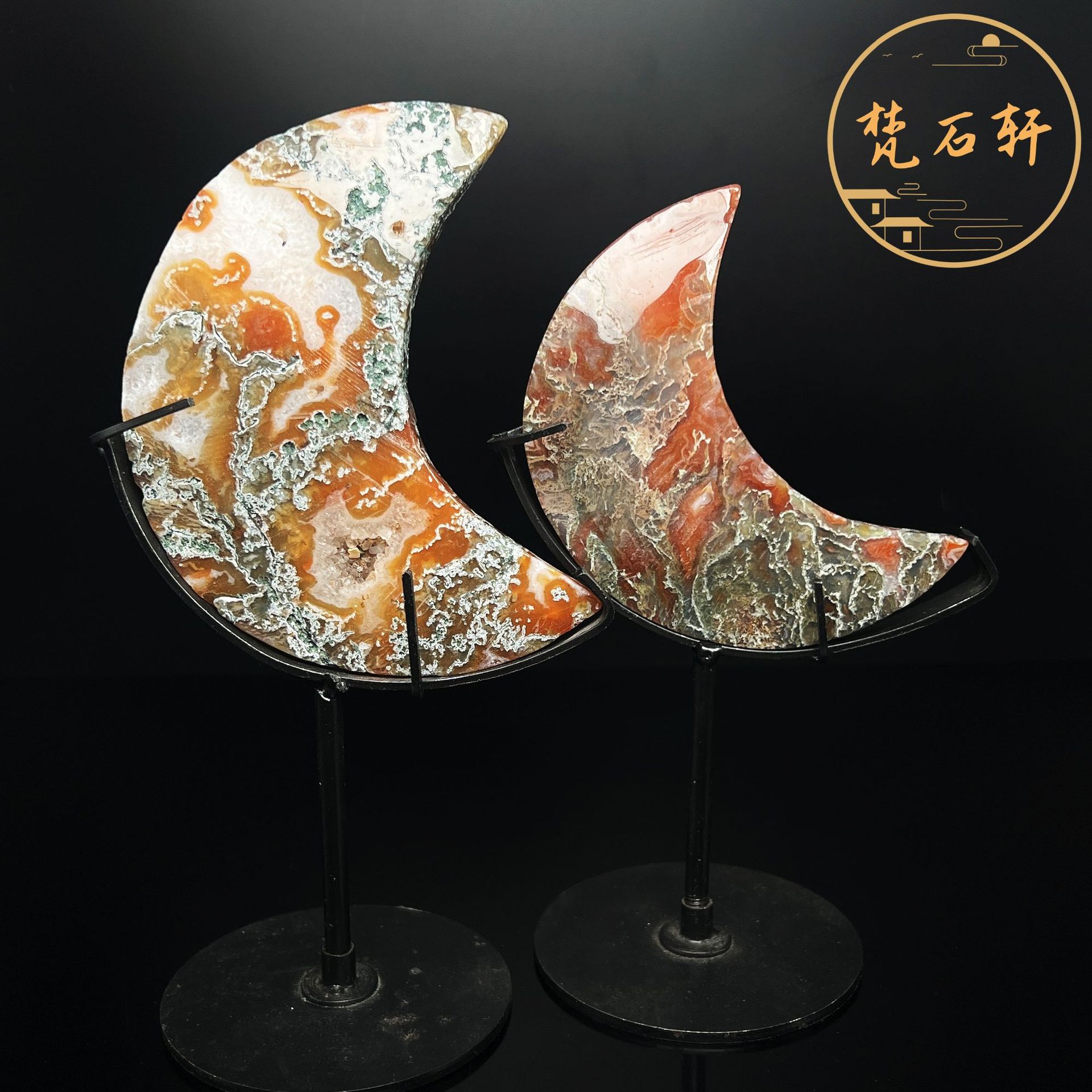 跨境热卖天然水晶红水草玛瑙月亮雕刻摆件家居装饰居家摆件