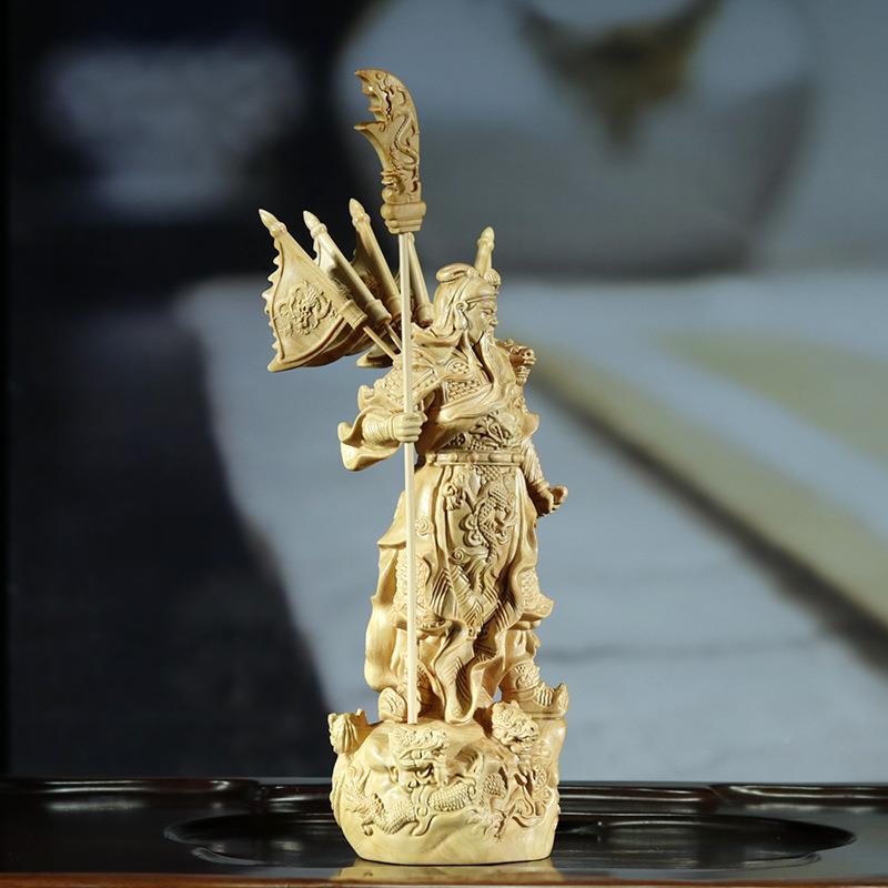 AWM黄杨财木雕神工艺品关公武式像家居宅木质关二爷人物中摆件