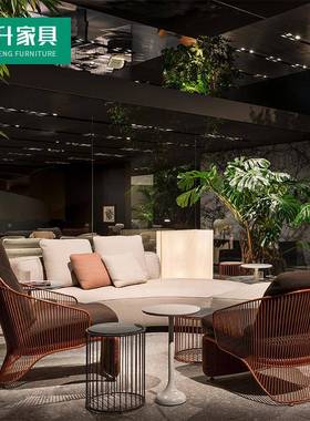 户外懒人休沙发茶组合椅藤闲编绳编单人高SS-HW103背阳几台休闲椅