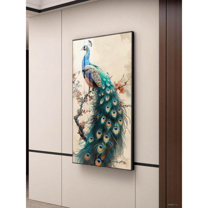 玄过关装饰画竖版走门廊道挂中国风入户客厅正对墙画HHB孔雀壁画