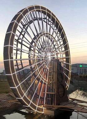 无穷大工厂制作园景型防腐木水车室外观林流水木大yk202101质水车