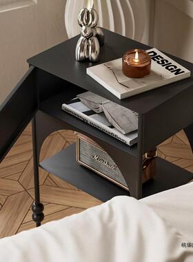 卧室TH05床头柜约小户性型沙边几家用新款简黑色窄边柜复古发个置