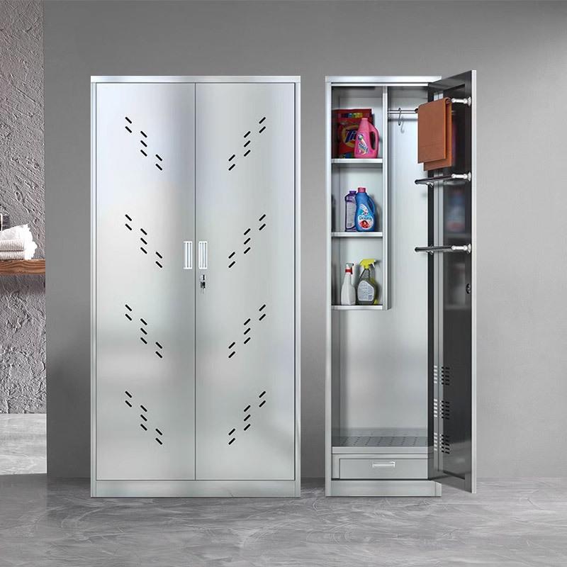 钢201收/3044643513不锈清洁柜卫生保洁拖柜双门钢制带锁杂物纳把