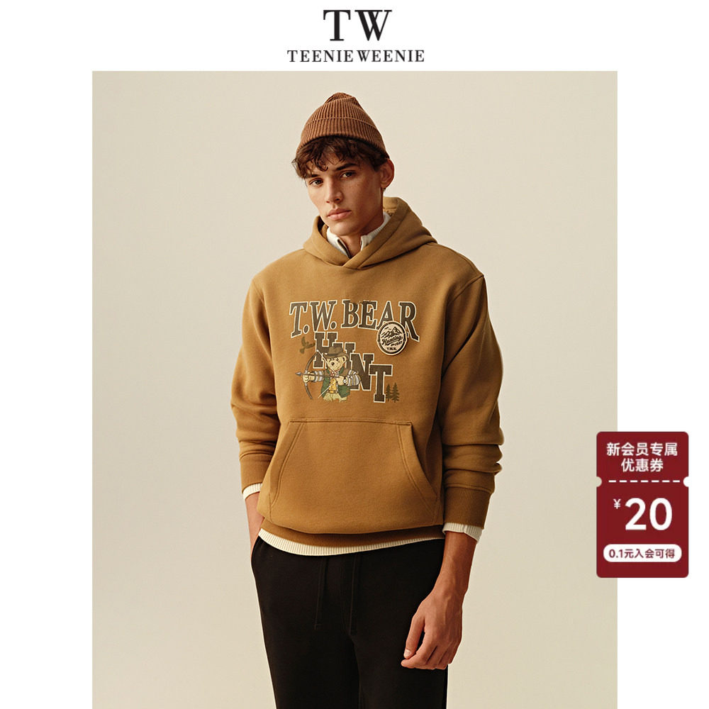 Teenie Weenie小熊男装宽松熊复古简约印花刺绣日系街头风卫衣