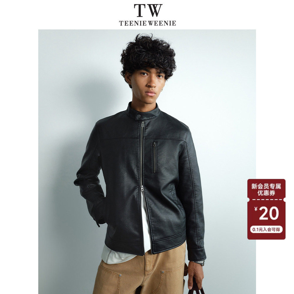 Teenie Weenie小熊男装美式复古PU皮质感轻便易打理立领皮夹克