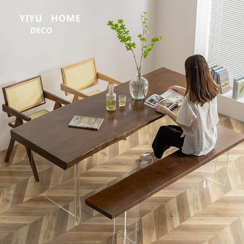 力亚克实餐桌现代简约家用书桌茶桌一体两用网木红餐桌悬板浮老办