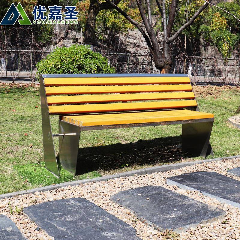 户外锈钢腐木不锈钢V长公园椅室外休息休闲等候座椅带不靠背排椅