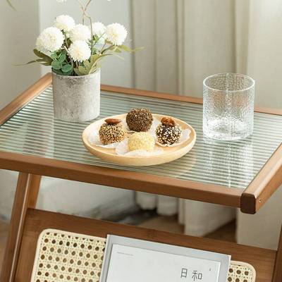 玻璃茶几极简客厅沙发边几小型床边轻奢边桌民宿日式藤编小角几
