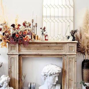 法式复古壁炉905装色饰柜直播间场关景简约实家用客厅玄隔断木白