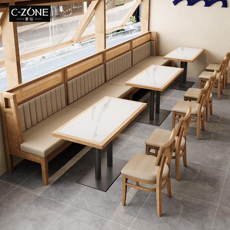 东南亚风主题餐厅桌椅编藤实木卡座日料店饭店泰式茶餐厅桌椅组合