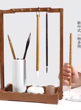 毛架楠竹书毛笔桌挂架实eYp73JK3笔木笔挂多功能法置物架新中式面