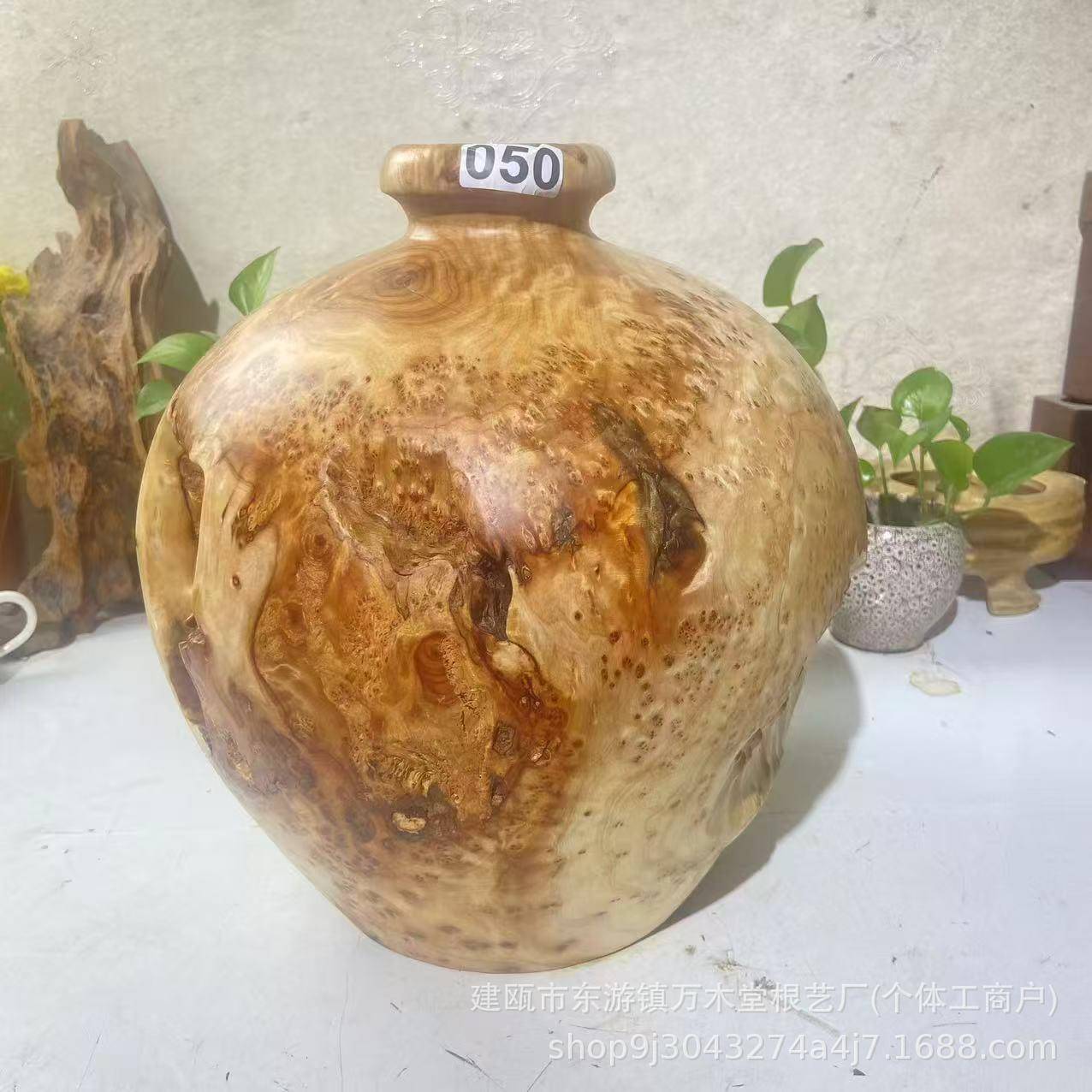 家用花酒店美观装饰摆件花瓶根中雕民宿厅复古式榴酒坛工艺01客品