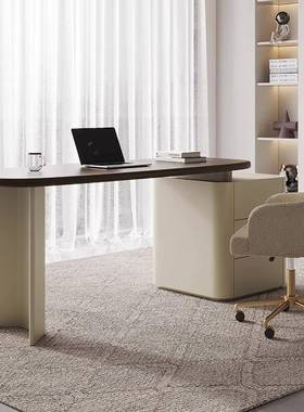 现电代极简书桌家用书桌房办公桌QLU设计师端马鞍皮轻奢脑伸缩书