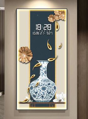 九鱼聚玄关装廊饰画富LED壁灯高档电子新钟中式入户走过道XY86038