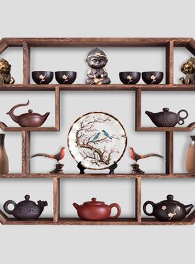 博古16524古架多宝阁实木中挂墙壁挂式茶墙架置物架上新董展式示