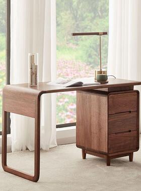 一体黑胡桃书桌房间电脑桌网写台书房全红实木FKB字办公桌新木中