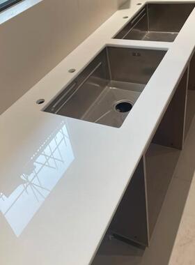 白色成品台A002-6面人培造石英石窗橱柜烘台面鱼飘肚白石树脂大理