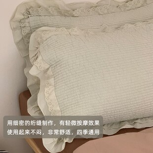 全棉枕套507080支砂洗绗缝大人I用枕罩荷叶边枕袋天然染色