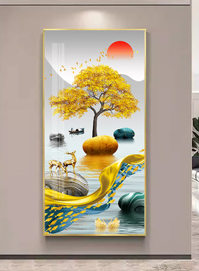玄关装饰画新中式客厅挂画走x廊过道竖版墙画现代简约壁画入户门