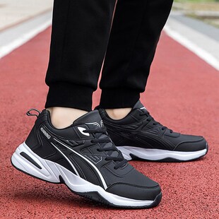 男鞋白色运动休闲鞋n男款大码皮面防水防滑男士鞋子轻便软底跑步