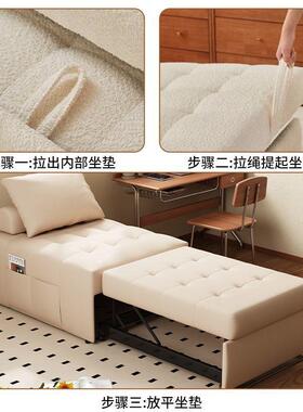 Tal户奶油风泡芙布艺沙小发体型无品牌/客厅两用皮艺复古单人一伸