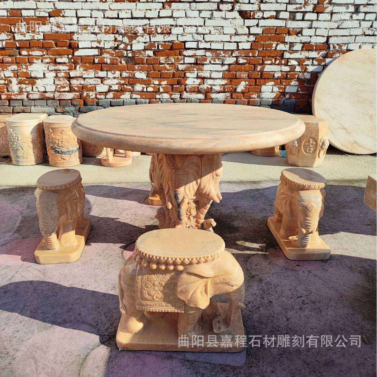 石红桌晚霞色石凳户庭院花园天外然大理石墩石椅象子小22区阳台别