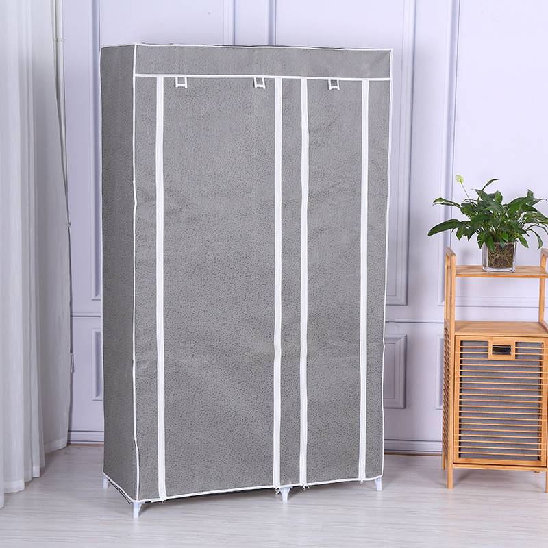 简易时尚衣柜铁网隔层布衣柜多层贮藏家用卧室钢管组装收纳挂衣橱