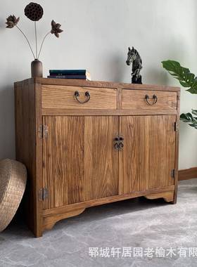 老榆NJF木门板边柜实木风化纹理木收餐纳柜中式原玄关柜墙收纳靠