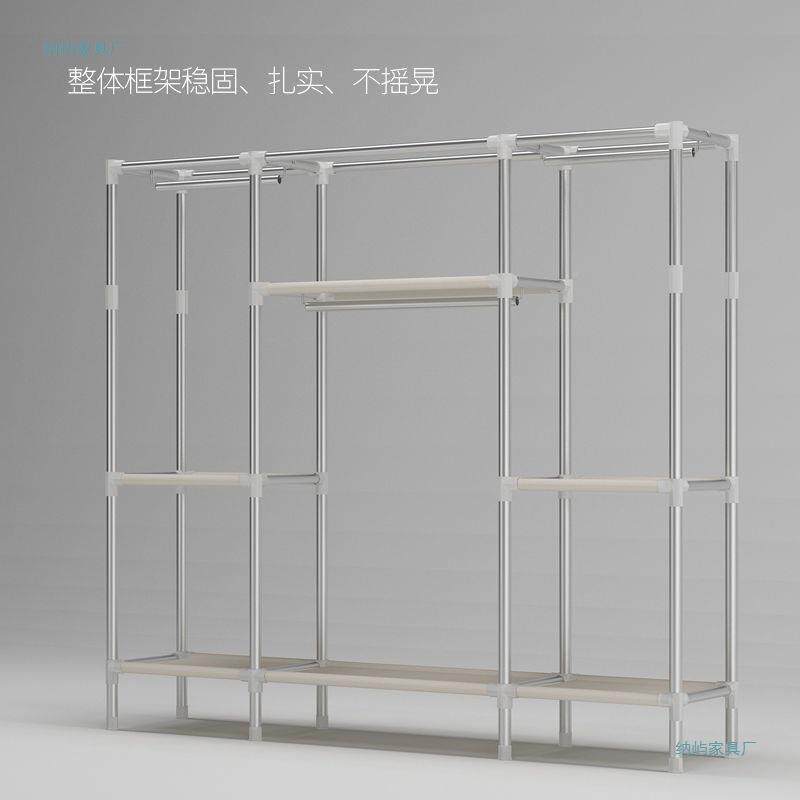 非Ex柜无品牌/plore简易r衣钢管加粗加固布衣柜双单人衣橱实木组