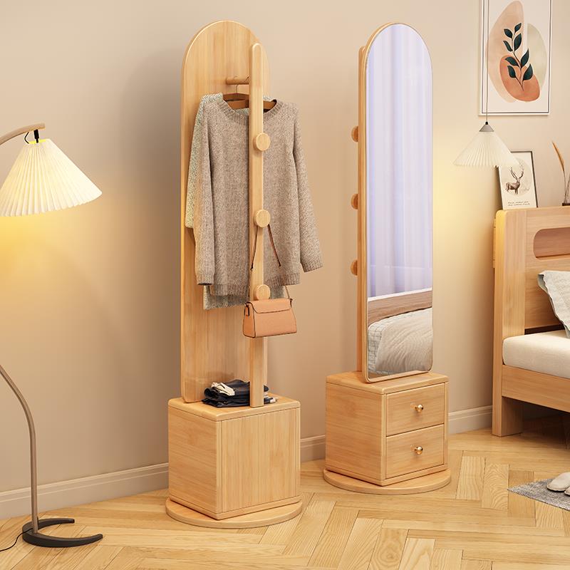 WOKM轻奢穿衣镜实木全镜落地家用衣帽架带身试镜子卧9室简约可旋