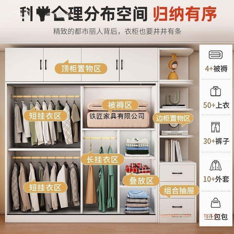 全实木衣柜家用卧室RNR易0儿深童出租房推拉门衣橱简收纳6柜
