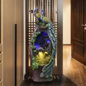 流水喷客AMS泉厅环水招财风水落轮孔雀生财景观装 饰电视柜旁地循