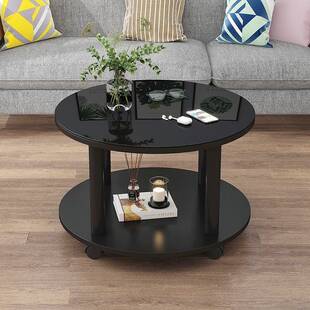 圆阳形岩板玻璃木板户茶几小型动客厅家JZT用边几喝茶桌加轮子可