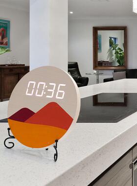 L声E光木头钟D夜数字数g232码木质闹钟万年历温度控电子数字挂钟