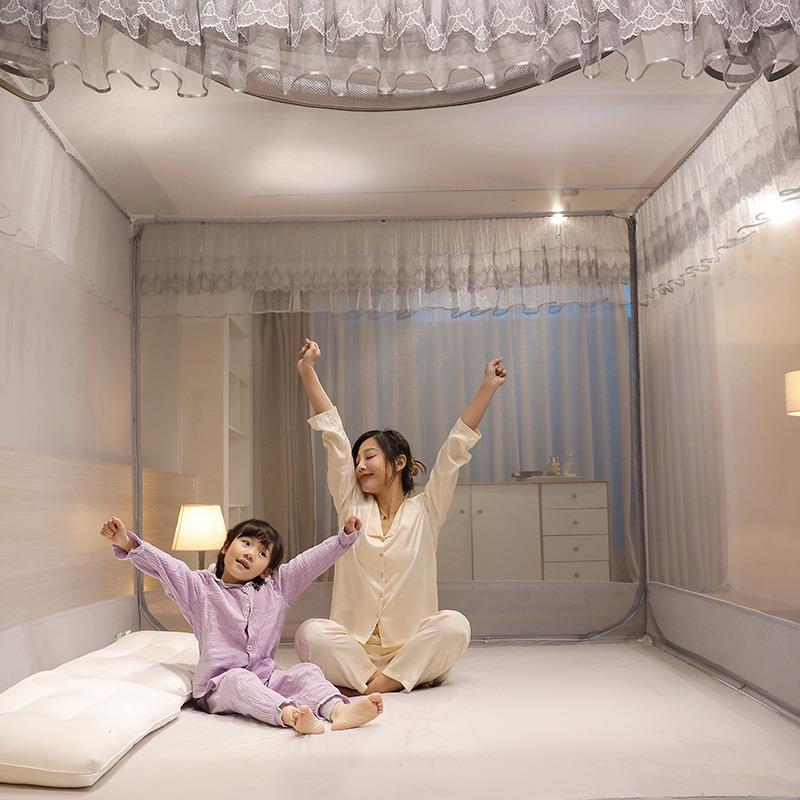 纯色三开门蚊家用室1米8床儿童方型文帐2卧025QTB夏季加密蚊帐蚊