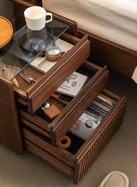 实木床头柜黑桃轻纳木原木卧室储YYR物柜现代简约床胡边柜日式奢