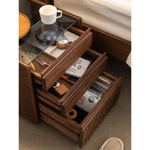 实木床头柜黑桃轻纳木原木卧室储YYR物柜现代简约床胡边柜日式奢