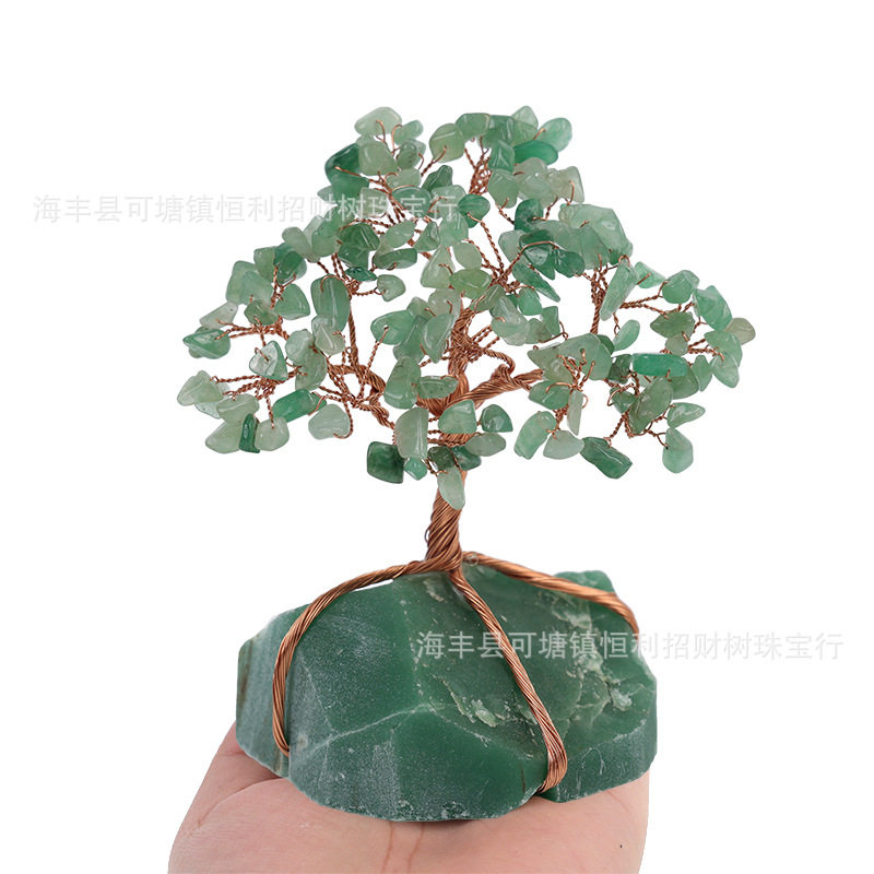 天然东陵玉水晶树铜线缠绕原石矿底碎石手工编制家居装饰品小摆件