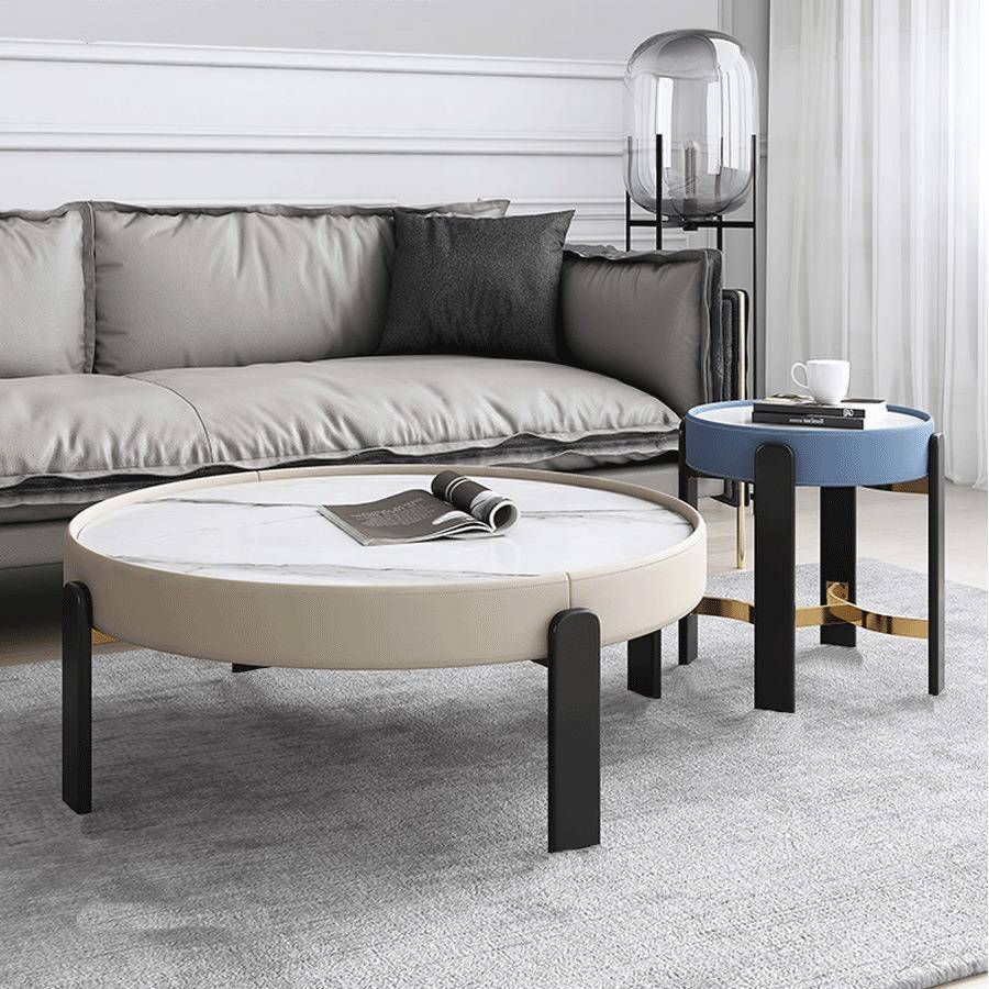 轻场奢马皮鞍处实木脚茶几商店接待室售楼设计公c13司椭圆形岩板