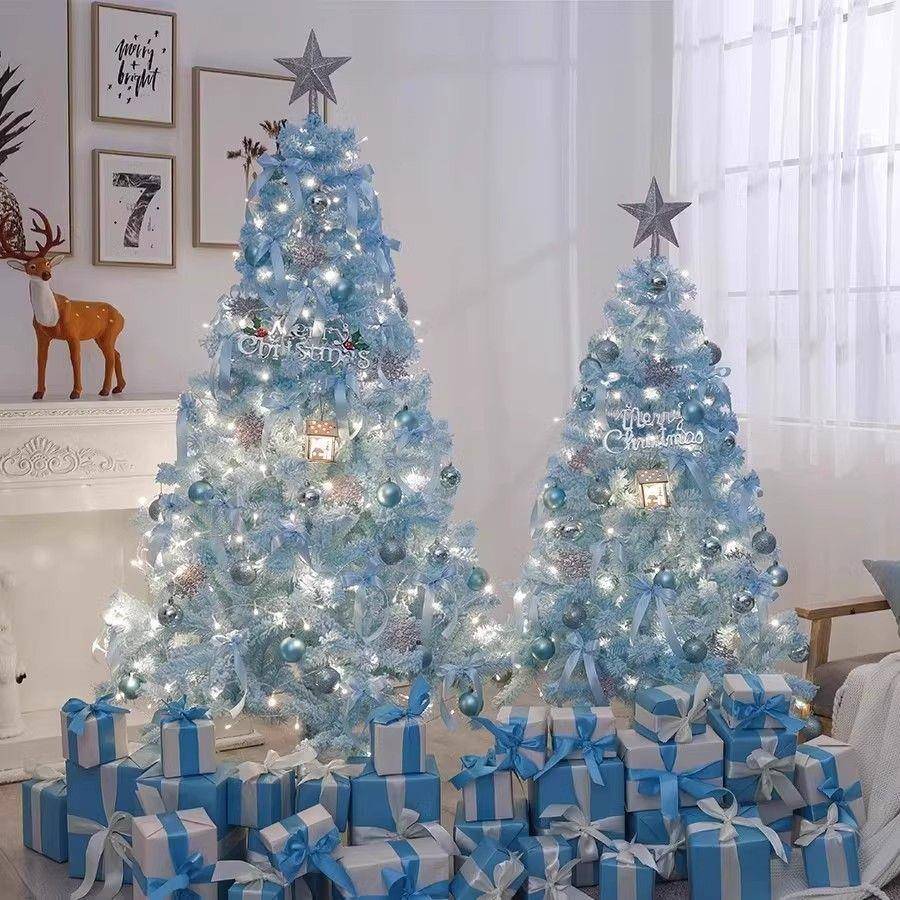 2025圣5诞节新款蓝植绒圣诞树家用华色套餐加密1./1.SQH8米豪发光