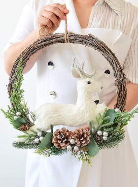 NUCHI诞麋鹿藤圈花环门商挂场花店连锁店铺圣诞装圣NNA饰布置