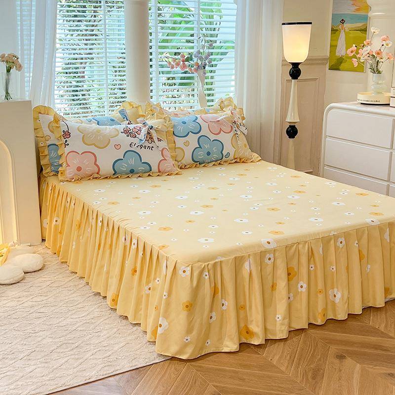 208韩边式蝴蝶结花双斜纹加厚磨床毛裙床罩单人床单三四件套