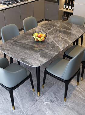 胡氏大岩板餐桌现代简约大利灰色意理石餐IUT桌椅组家合小户型用