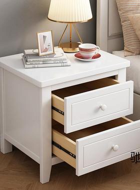 男美式抽烤漆床头柜儿实木纯白色童女生房间家用卧IOI室屉储物床