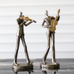 艺房术演奏乐器人物摆件样板酒柜吧客厅仿古雕铜721创意塑酒软装