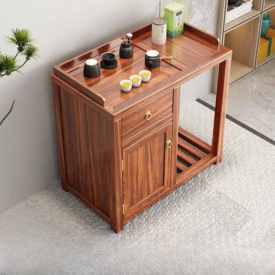 移动实阳木WKJ茶柜水客厅靠墙烧水木壶一体侧边茶台桌胡桃台茶水