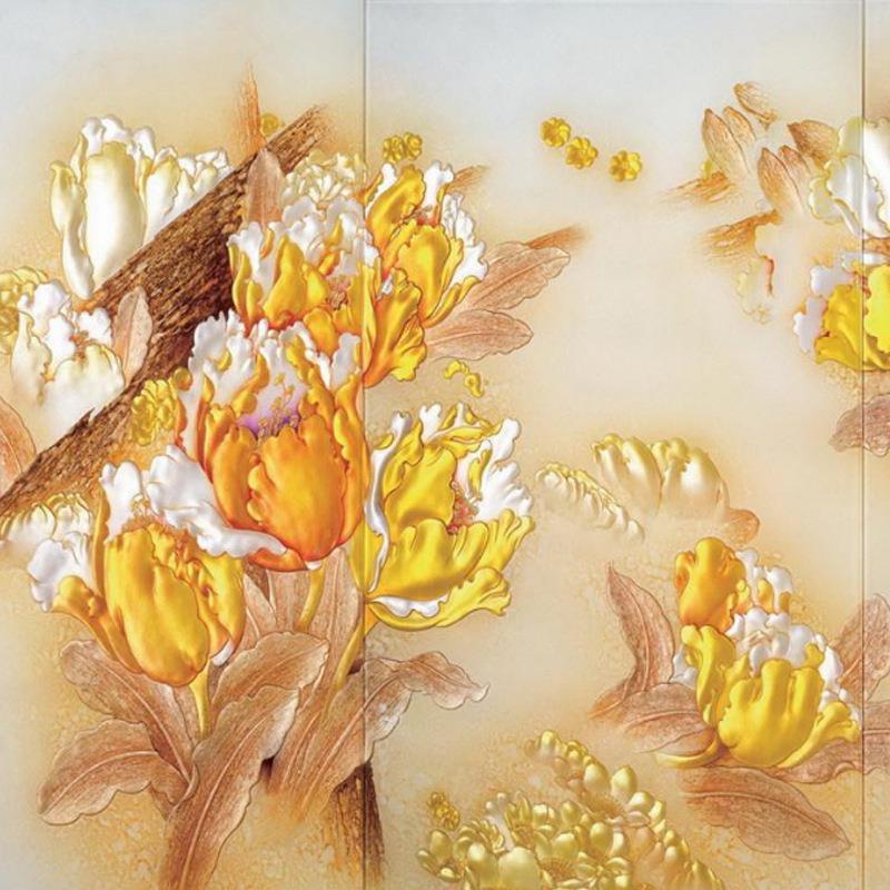 璃现代新中式饰668钢化艺玻磨砂透明雕花隔断墙屏风装客厅玄术关