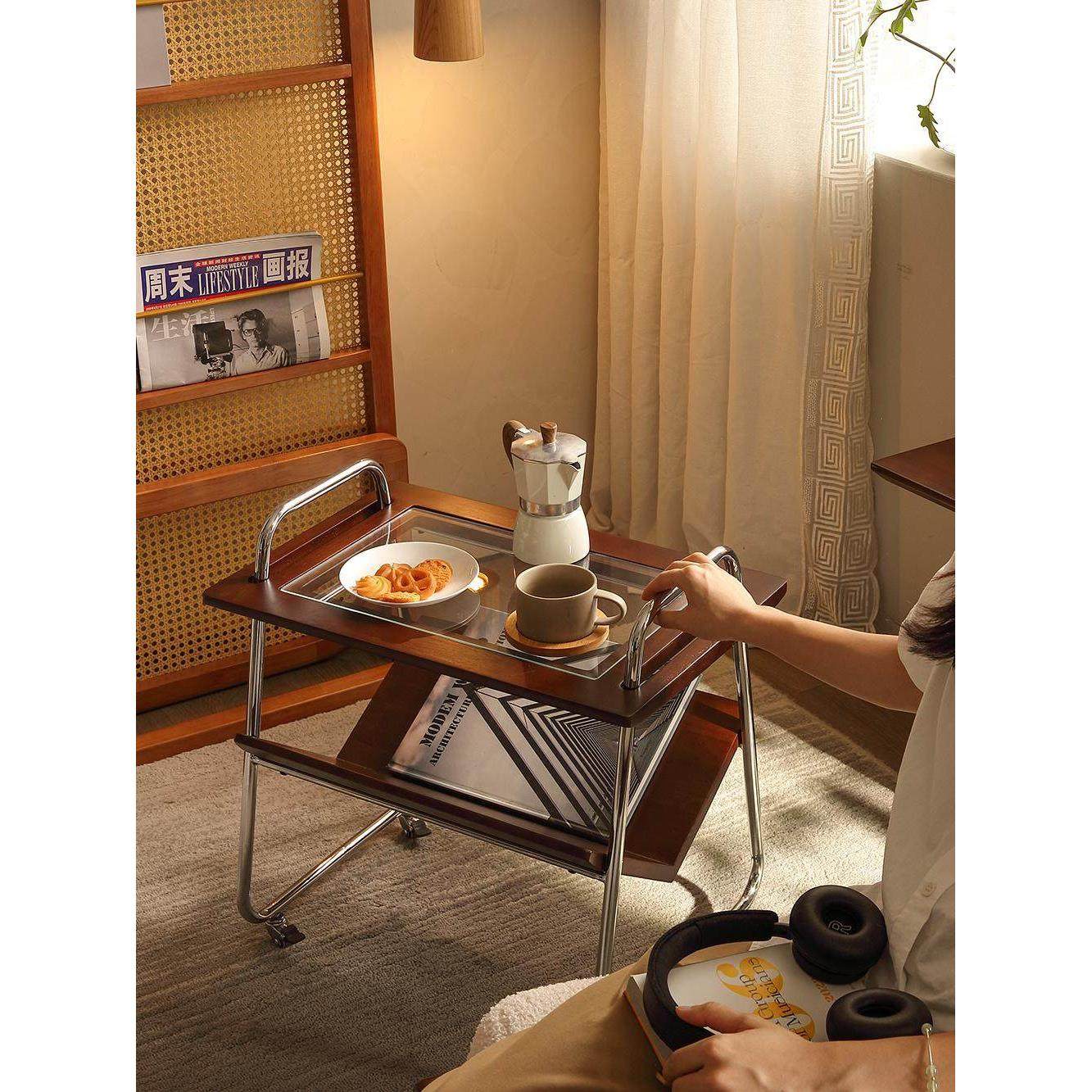 中古风实木可移动小推车法式客厅沙发床头茶边几桌极简零食置物架,住宅家具,移动边几/推车,淘宝优惠券,粉丝福利购,淘宝优惠卷